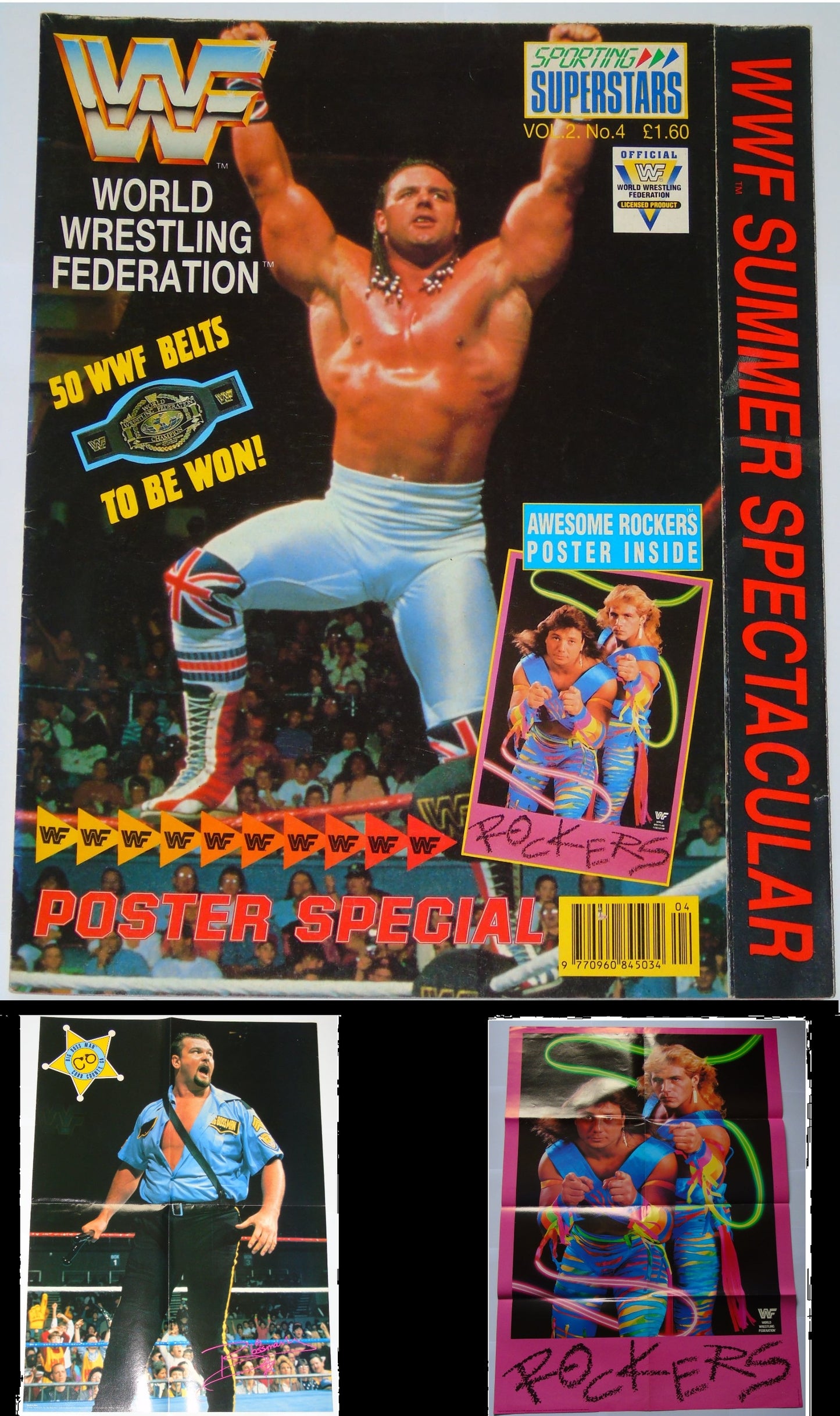 WWF Wrestling 1991 UK Sporting Superstars Publication with Double Poster Special