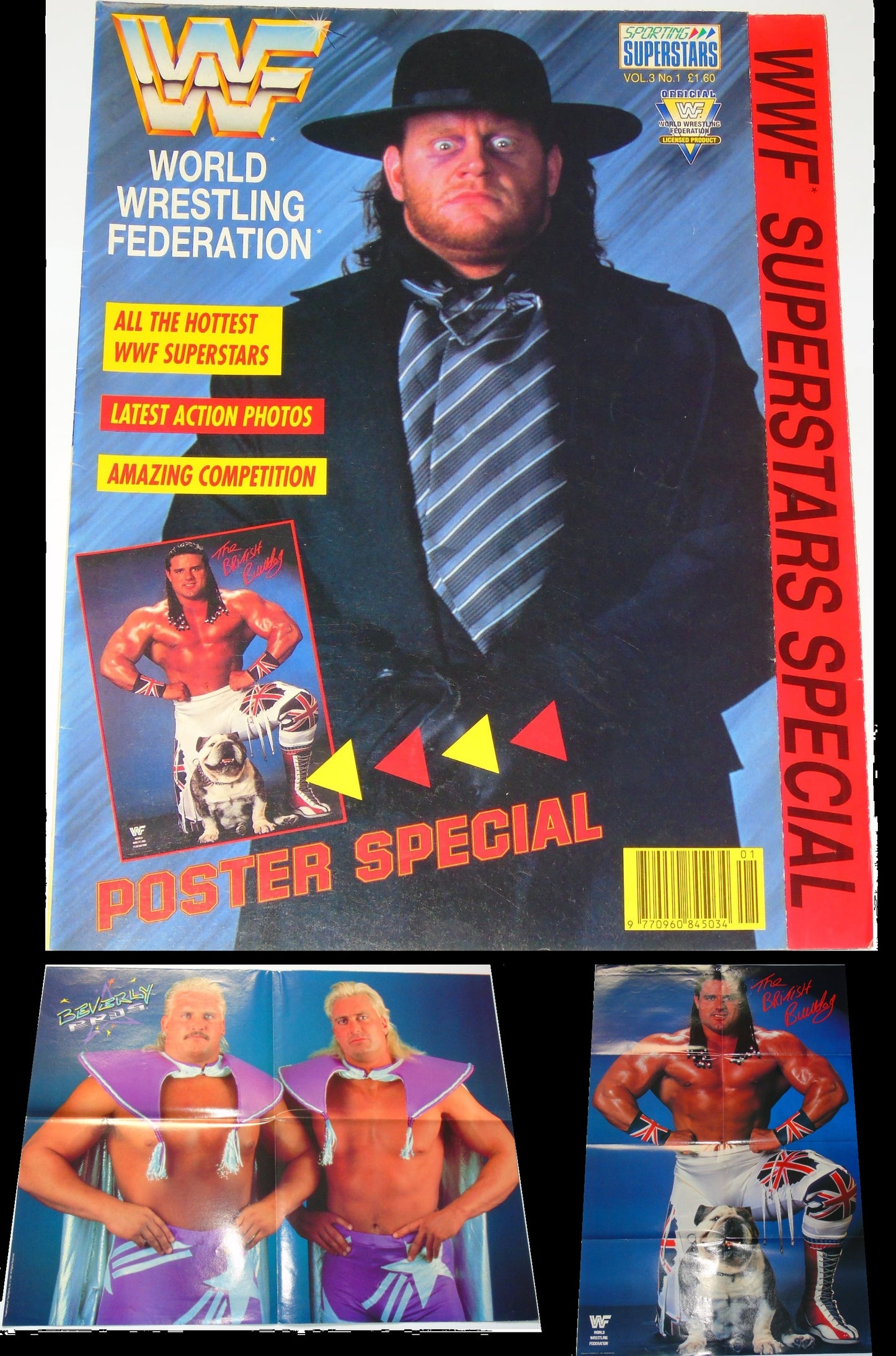 WWF Wrestling 1991 UK Sporting Superstars Publication with Double Poster Special