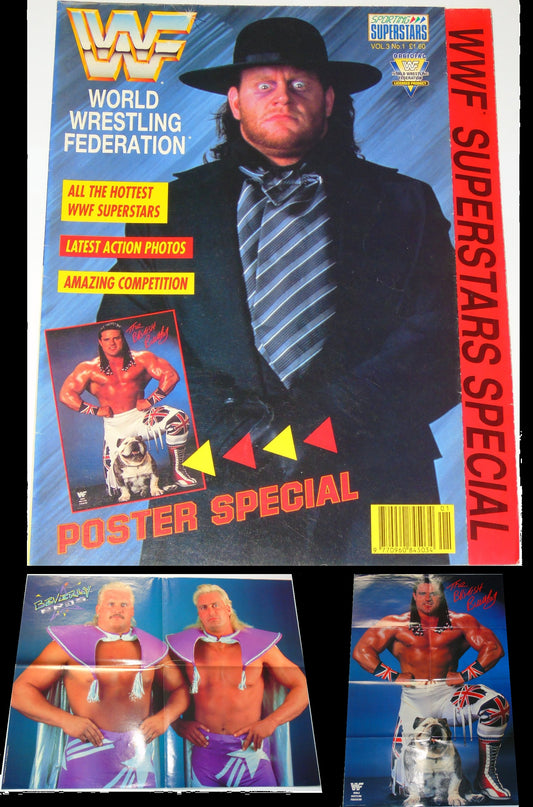 WWF Wrestling 1991 UK Sporting Superstars Publication with Double Poster Special