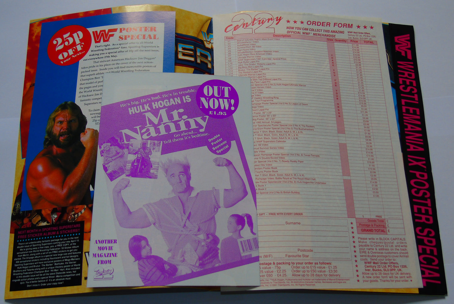WWF Wrestling 1993 UK Sporting Superstars Publication with Double Poster Special