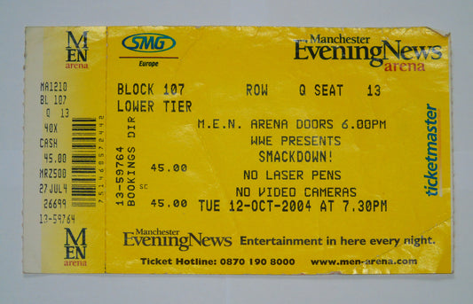WWE UK Tour Manchester MEN Arena 2004 Wrestling Ticket