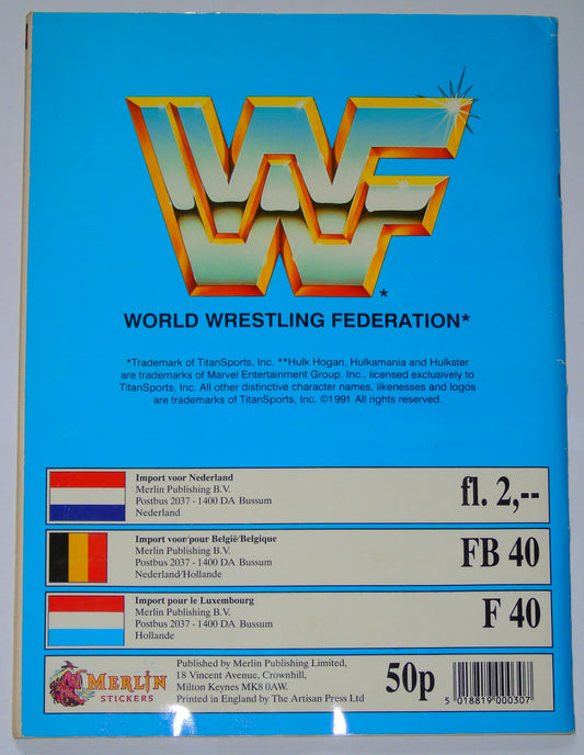 WWF Wrestling Merlin UK Sticker Album 1991 Complete With Merchandise Catalogue