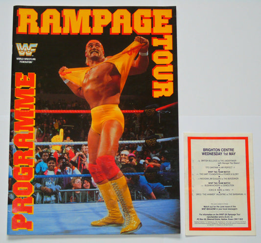 WWF Wrestling UK Rampage Tour 1991 Official Event Program With Match Card
