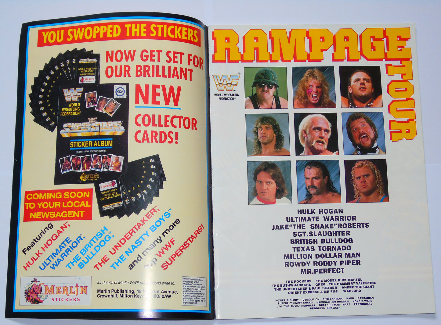 WWF Wrestling UK Rampage Tour 1991 Official Event Program With Match Card