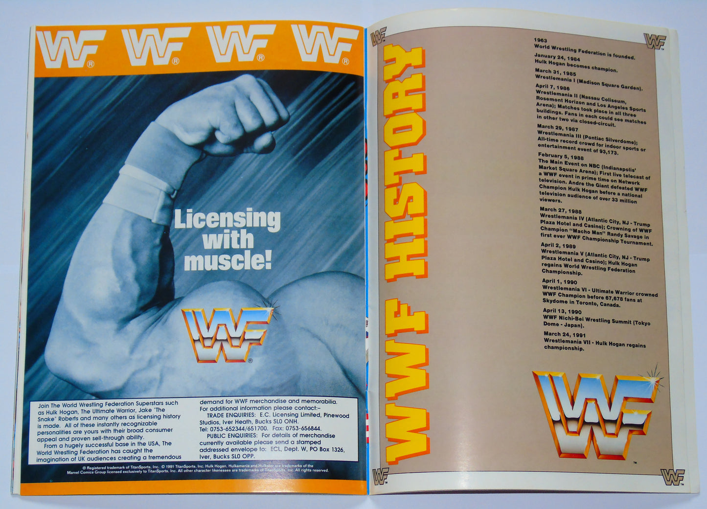 WWF Wrestling UK Rampage Tour 1991 Official Event Program With Match Card
