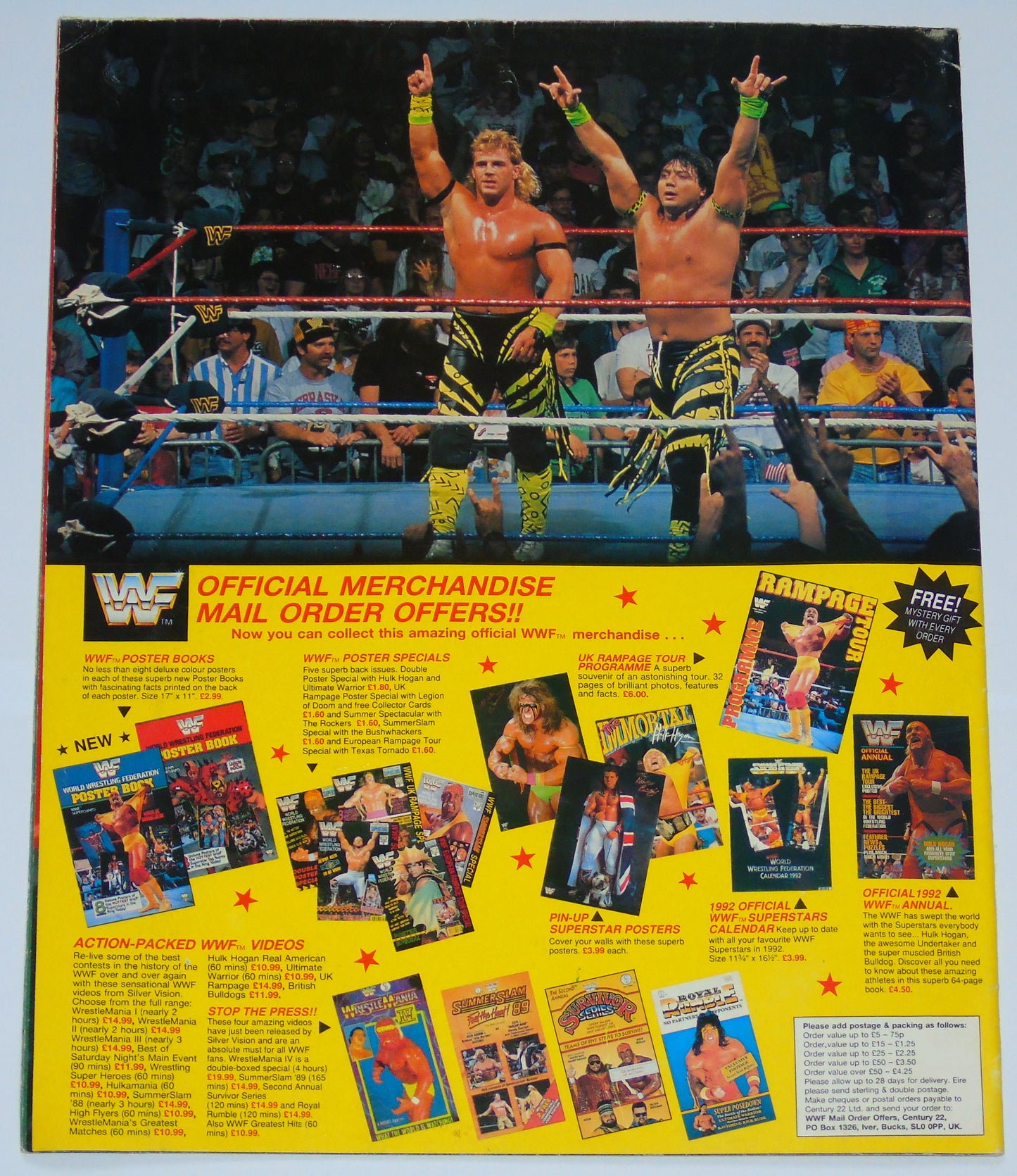 WWF Wrestling 1991 UK Sporting Superstars Publication with Double Poster Special