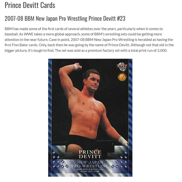 NJPW Prince Devitt Hand-Signed Official Rookie Wrestling Trading Card