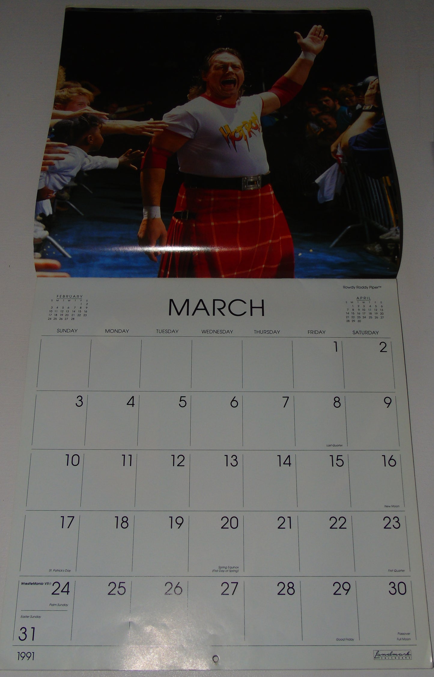 WWF Wrestling 1991 Calendar (days/dates will match year 2030)