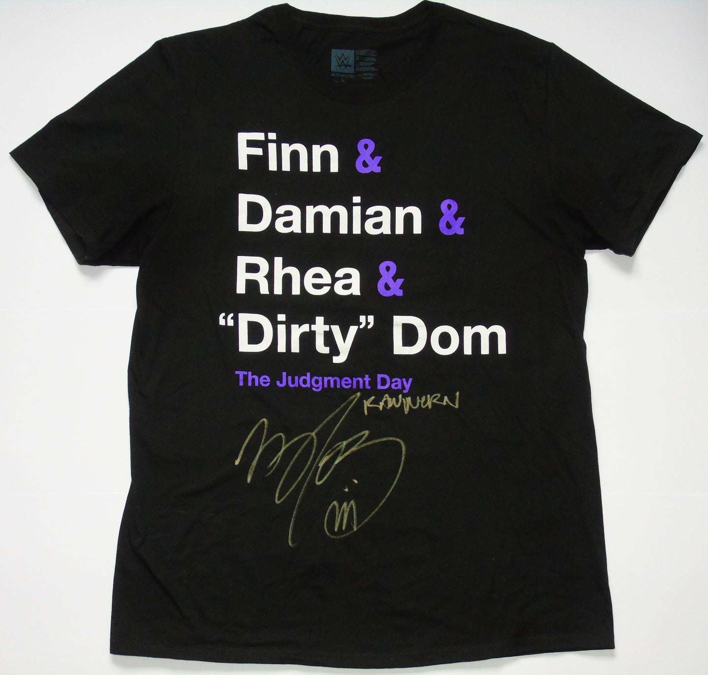Finn Balor Signed & Ring Worn WWE Wrestling Finn & Damian & Rhea & "Dirty" Dom T-Shirt