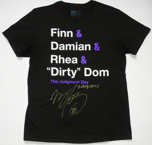 Finn Balor Signed & Ring Worn WWE Wrestling Finn & Damian & Rhea & "Dirty" Dom T-Shirt