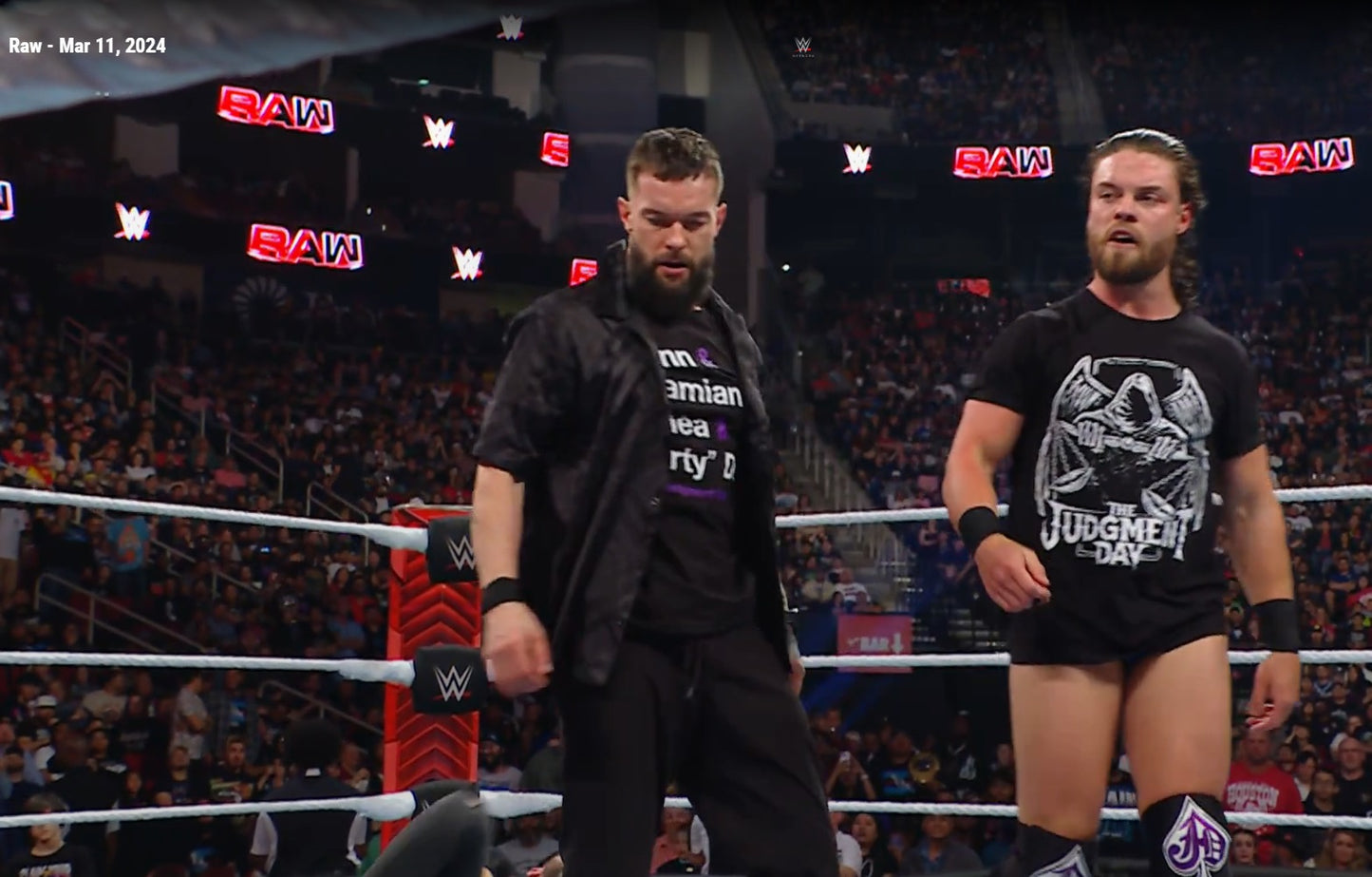 Finn Balor Signed & Ring Worn WWE Wrestling Finn & Damian & Rhea & "Dirty" Dom T-Shirt