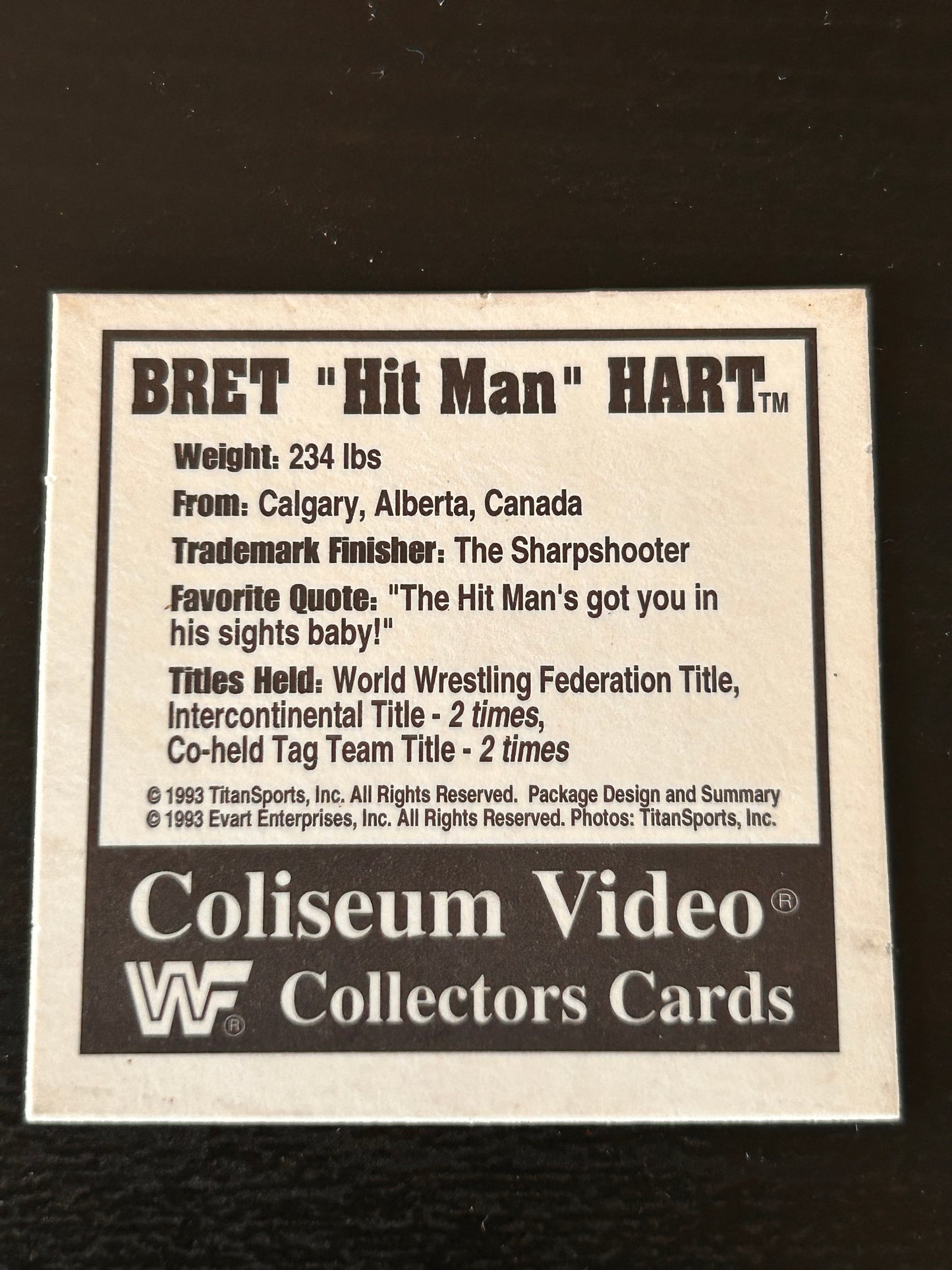 WWF WRESTLING BRET HITMAN HART HIS GREATEST HITS 1993 SILVER VISION VHS VIDEO CASSETTE TAPE WITH MAGIC MOTION CARD & TATTOO