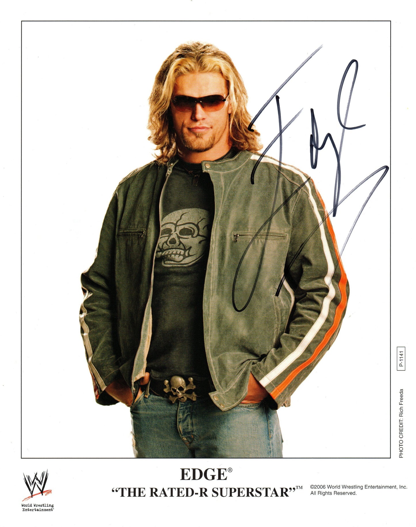 Edge WWE Wrestling Signed Promo Photo P-1141 Rare Rated R Superstar Variant
