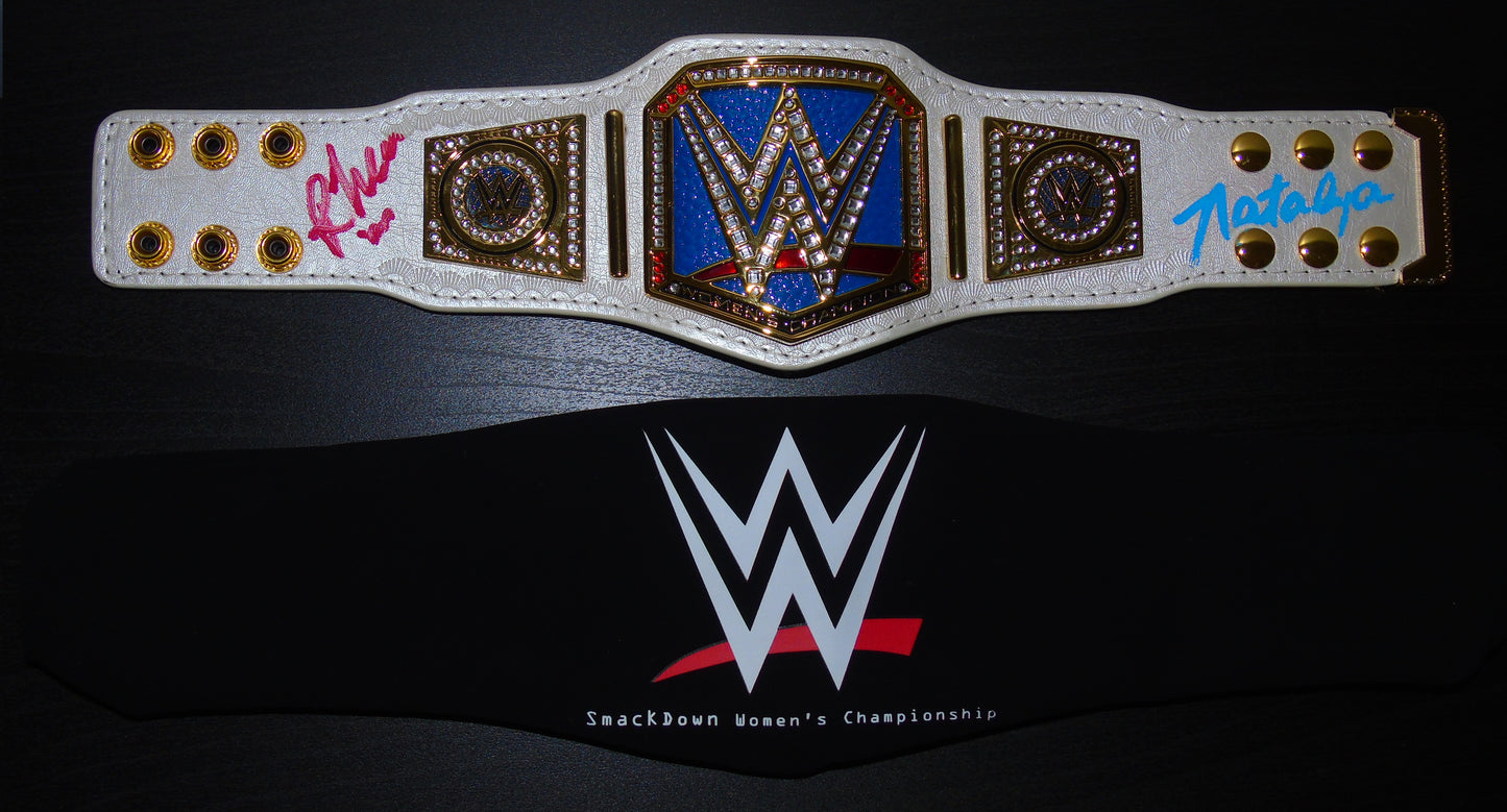 Natalya & Rhea Ripley Signed WWE Smackdown Women's Championship Mini Title Belt