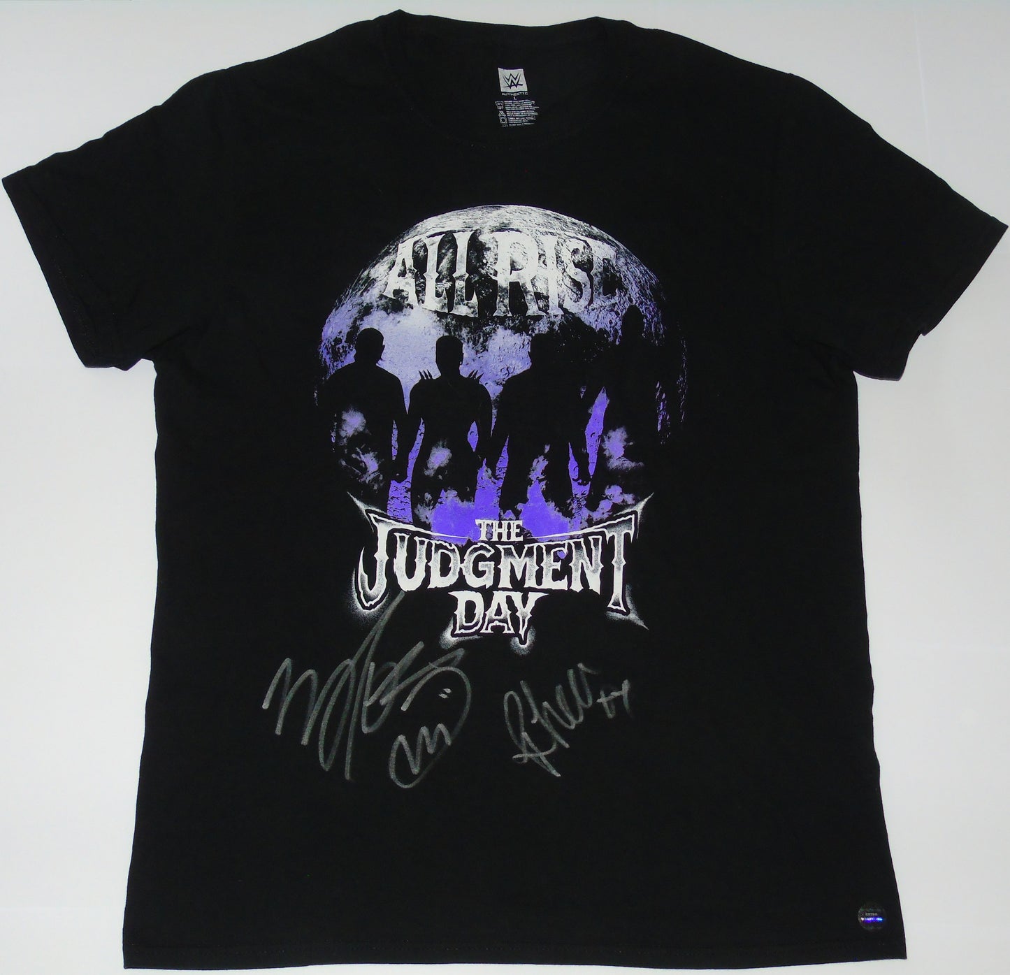 Finn Balor Signed & Ring Worn WWE Wrestling Judgment Day T-Shirt with additional Rhea Ripley Signature