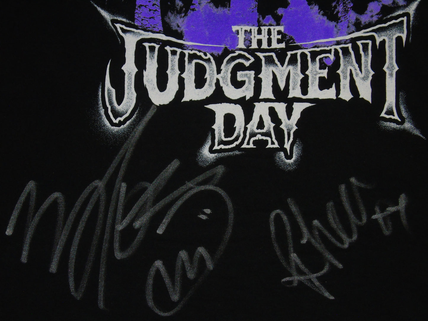 Finn Balor Signed & Ring Worn WWE Wrestling Judgment Day T-Shirt with additional Rhea Ripley Signature